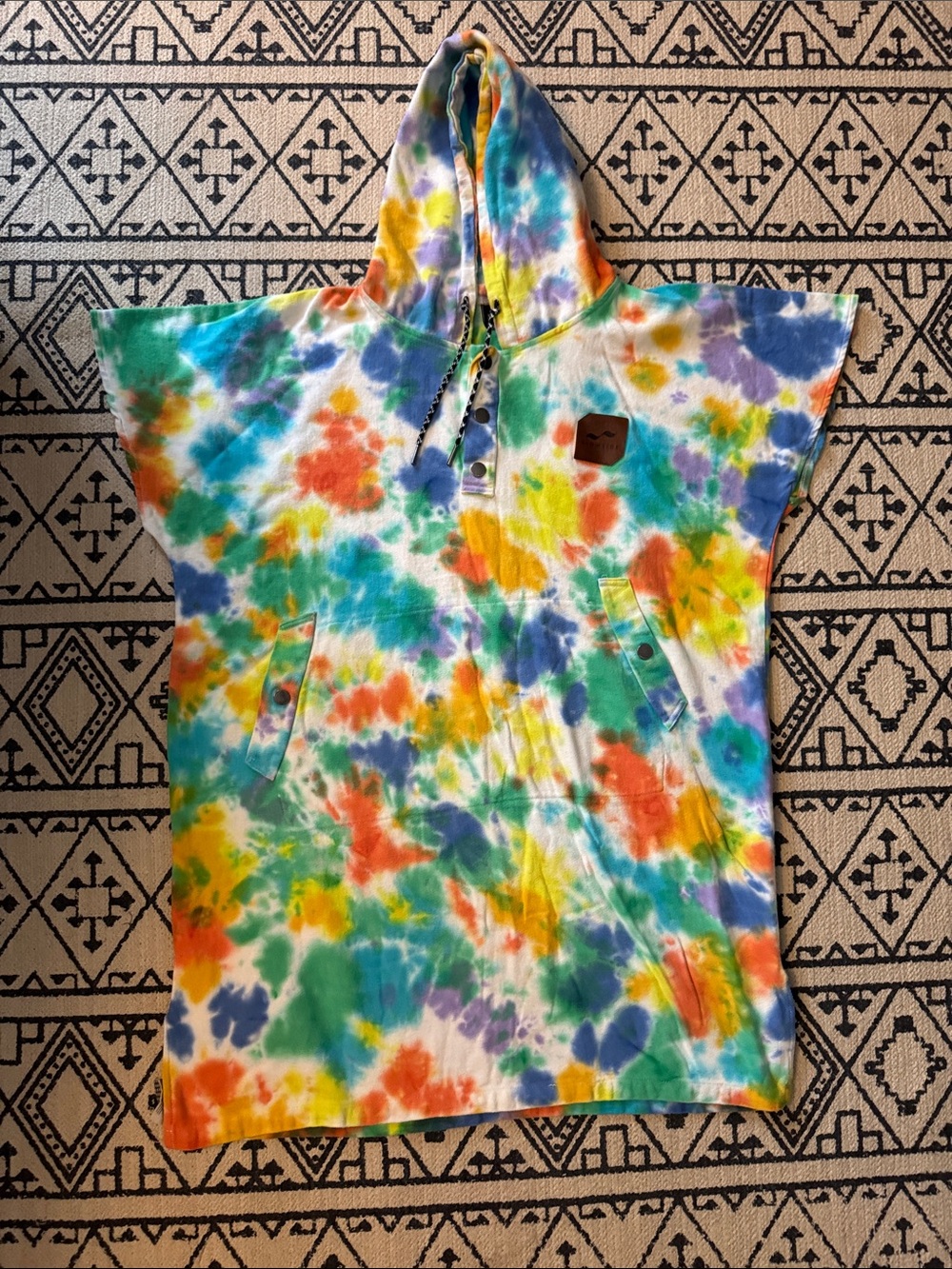 Slowtide Tie-Dye Hooded Swim Coverup Poncho - Multicolor Unisex